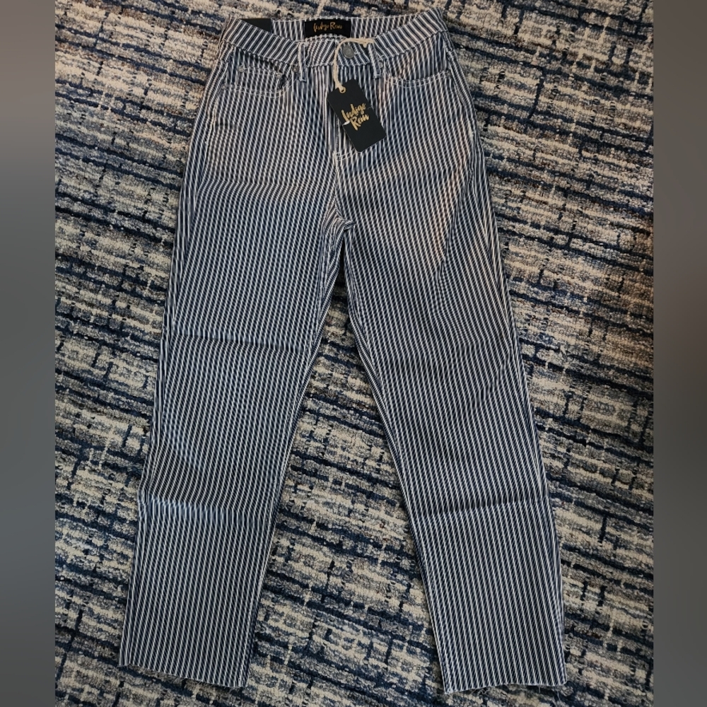 Indigo Rein Blue and White Striped Straight Leg Jeans